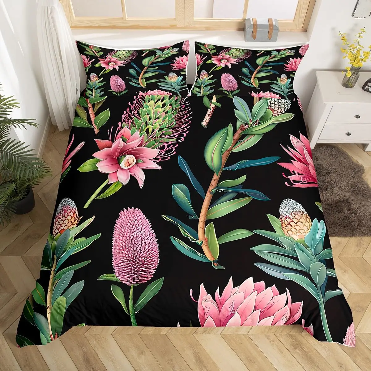 

Floral Duvet Cover King Queen Size Botanical Bedding Set for Kids Women Tropical Flower Comforter Cover Polyester Quilt Cover