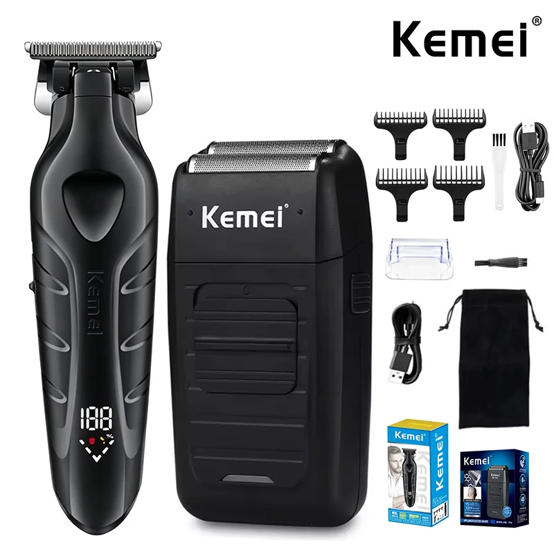 kemeiヘアクリッパーkm-2269-km-1102-usb充電式コードレスバリカン強力電動ヘアカッターキット（男性用）