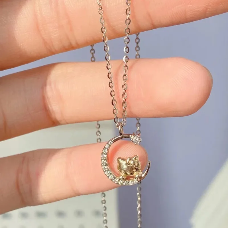 

Hot Sanrio HelloKittys Crescent Series Delicate Necklace Elegant Female Clavicle Chain Bestie's Jewelry Cartoon Pendant Gifts