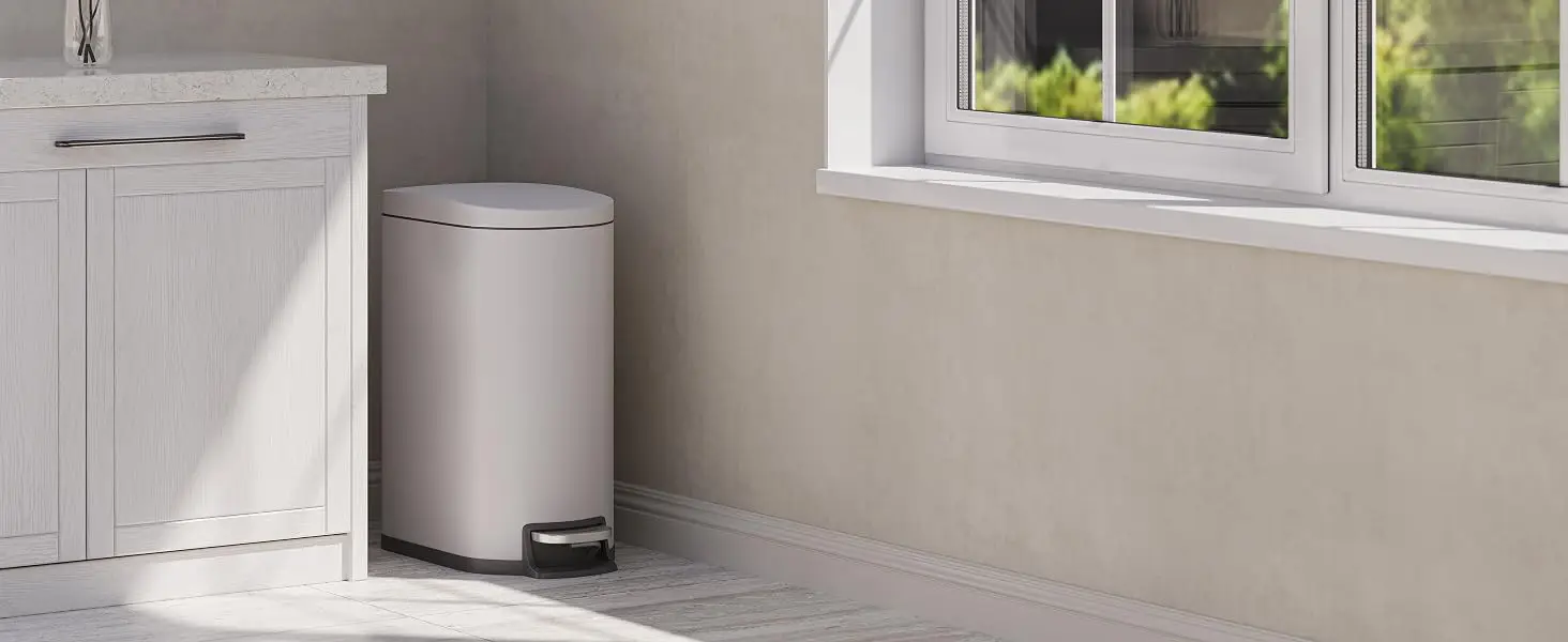 13 Gal / 50 L Slim Stainless Steel Step Trash Can with Soft-Close Lid – Kitchen Garbage Bin with Inner Bucket, Rear Handle, Rustproof, Silver