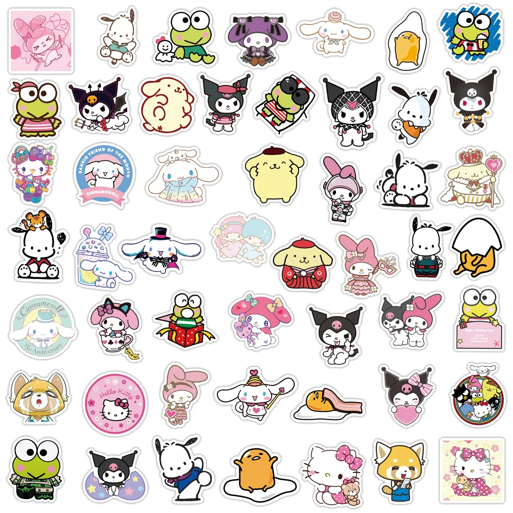 10/30/50PCS Mixed Hello Kitty My Melody Kuromi Cinnamoroll Sticker DIY Phone Guitar Skateboard Graffiti Decals Fun for Kid Toy