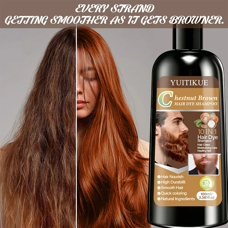 Hair Care Natural Ingredients - YUITIKUE Chestnut Brown Hair Dye Shampoo