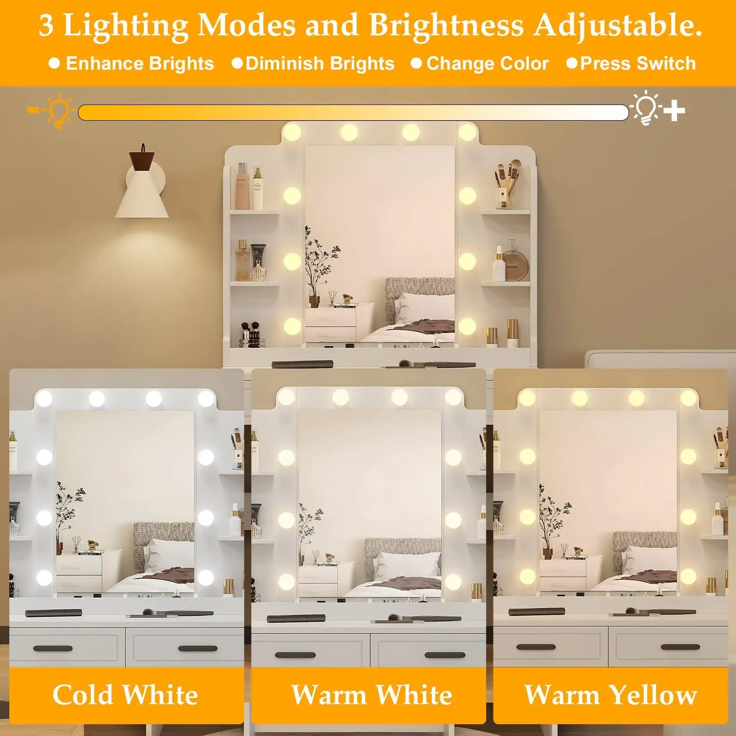Vanity dengan lampu Makeup meja rias dengan lampu Set Vanity Girls dengan cermin dan bangku dan lampu Make Up meja rias