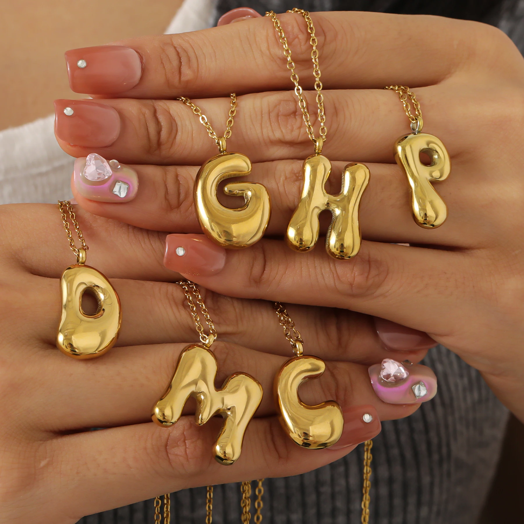 

3D Bubble Initial Necklace Custom Initial Charms Stainless steel Personalized Jewelry Bubble Initial Necklace Charms for Women