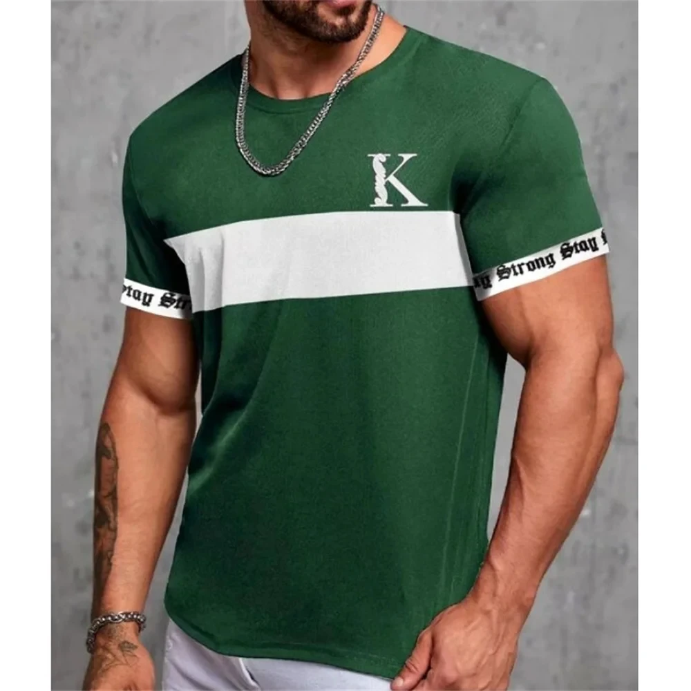 2024 Summer New Retro Colorblock Striped T-shirt King K 3D Printed Men\'s Extra Large Street Fashion Round Neck Sports Top Y2K