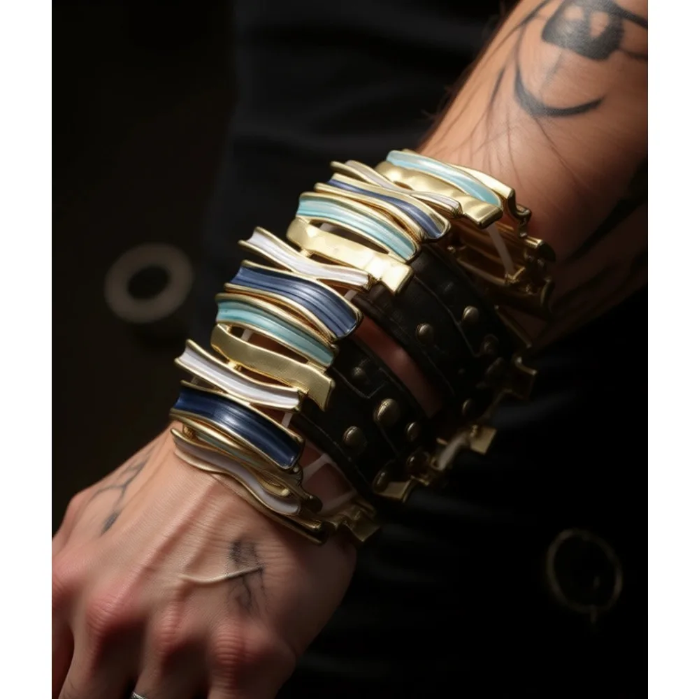 

Винтажный эластичный браслет в стиле панк с эмалью и разноцветными элементами для женщин, массивное украшение с подвесками