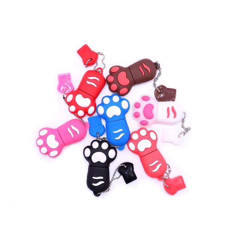 Cat Paw USB Flash Drive 64GB black Cartoon Memory Stick Free Key Chain Pen drive 128GB 32GB Creative Gifts for Kids U Disk