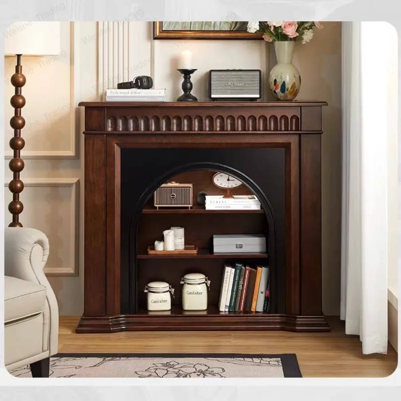 French retro antique fireplace cabinet solid wood home living room decoration simulation fire fireplace cabinet
