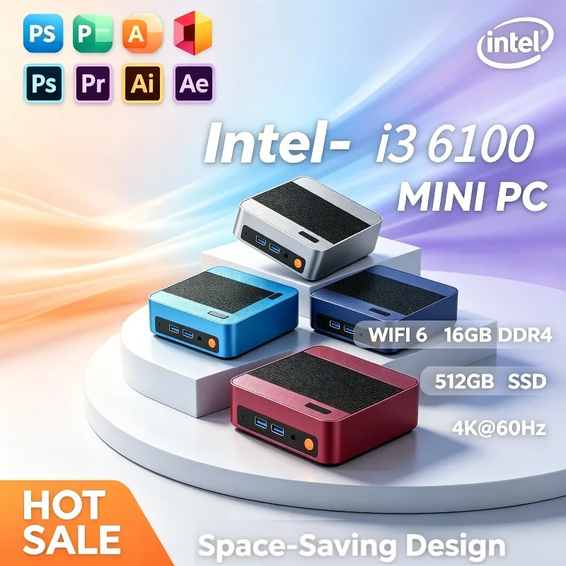 Gaming Mini PC Core i3-6100, 16GB DDR4, 1TB/2TB SSD, WiFi6, Bluetooth 5.2, HD Output, Small Desktop for Home Office and Gaming.