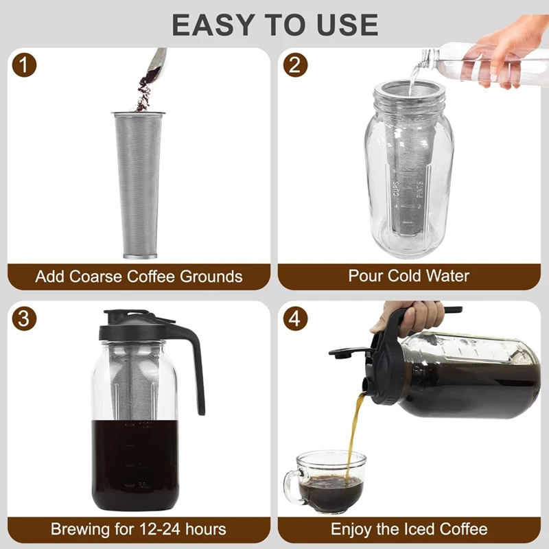 Cold Brew Coffee Maker Pitcher,64oz Iced Coffee Tea Pitcher for Fridge with Filter, Cold Brew Maker with Pour Spout Lid-AD23
