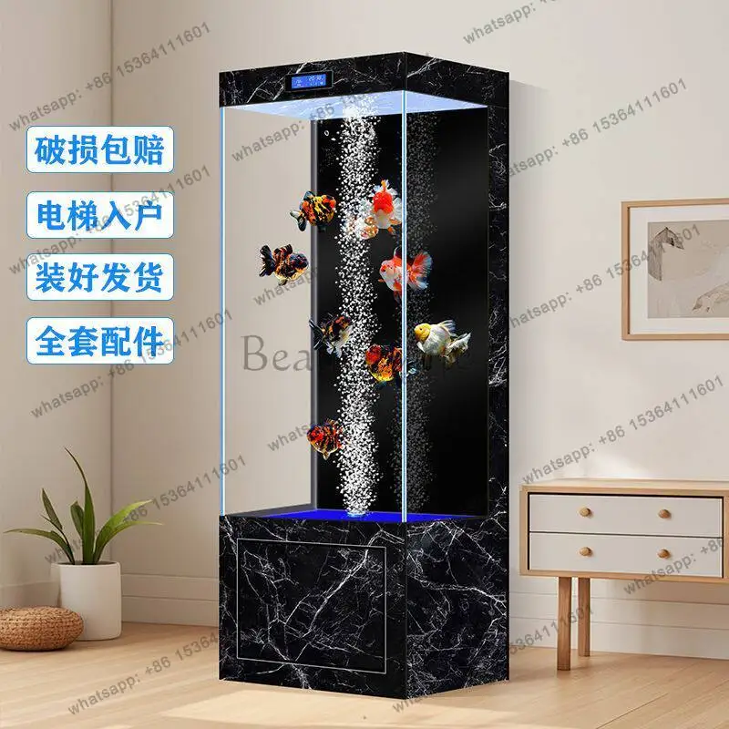 New living room household floor-to-ceiling ultra-white glass back filter water-free small vertical lucky fish tank