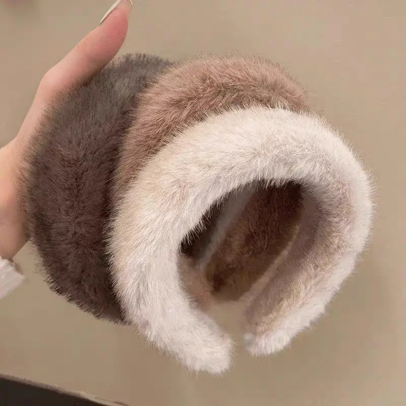 Fluffy Plush Headband Soft Faux Fur Wide Edge Headbands High Cranial Vertex Fluffy Hair Hoop Women Thicken Plush Headwear