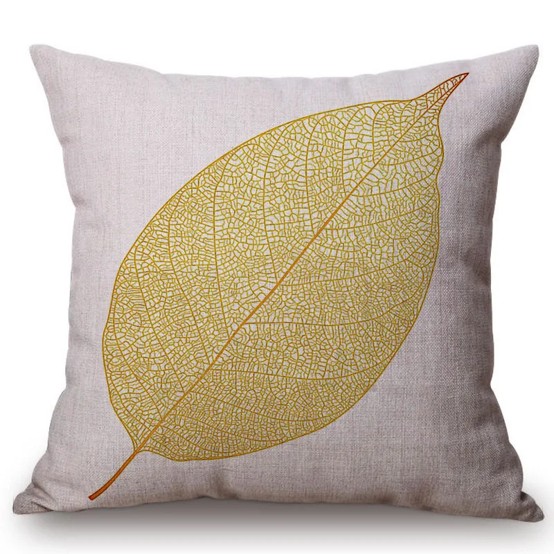 Nordic Brown Coffee Leaf Pattern Concise Home Decorative Cushion Cover Sketch Plant Design Cotton Linen Car Sofa Pillow Cover