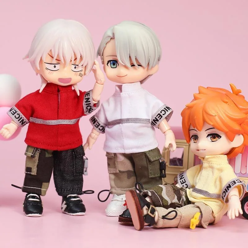 

Ob11 doll clothing with ribbon patchwork T-shirt and casual pants set GSC 1/12BJD doll clothes