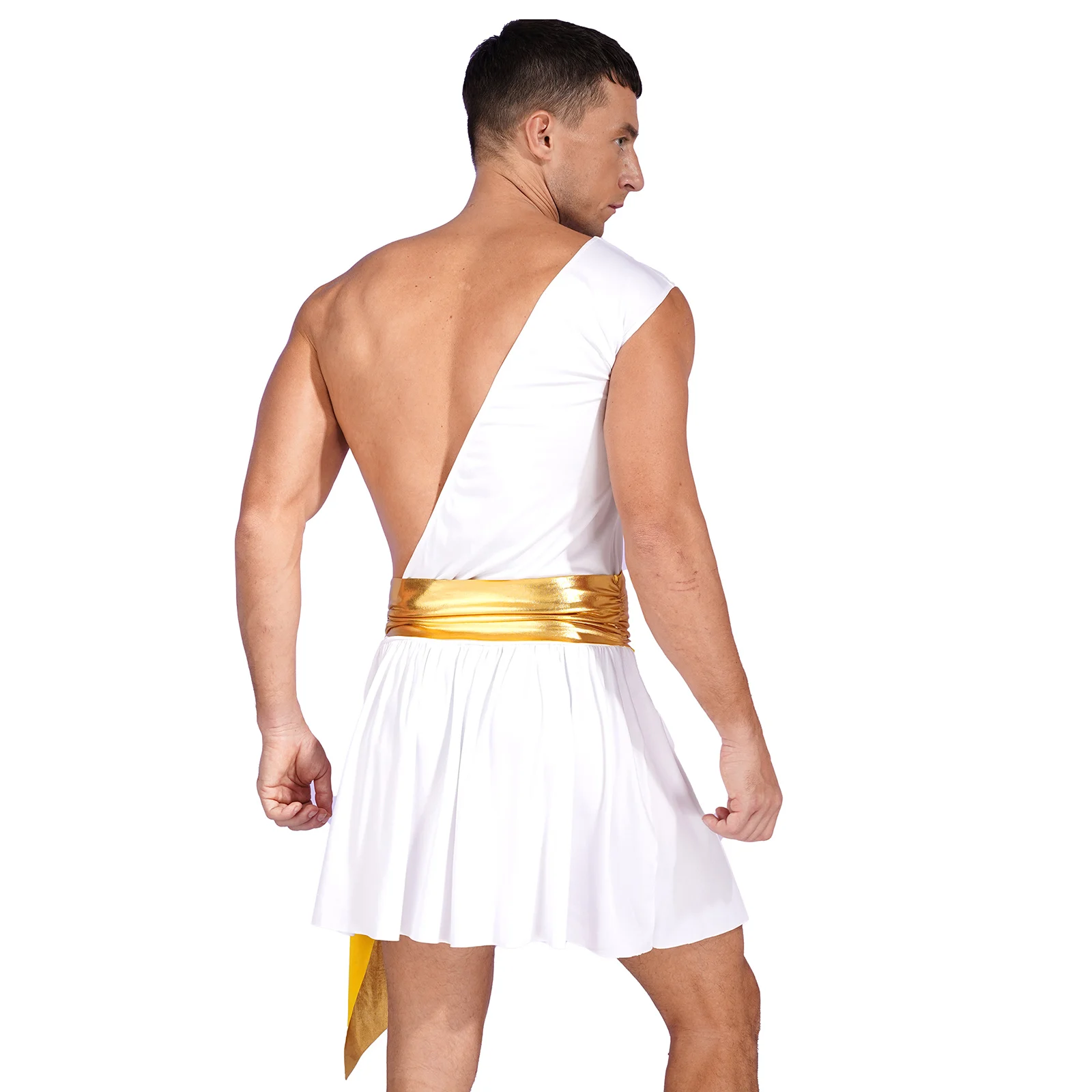 Men's Halloween Ancient Greek God Cosplay Costume Roman Gladiator Knight Warrior Party Role Play One Shoulder Ruffle Skirts