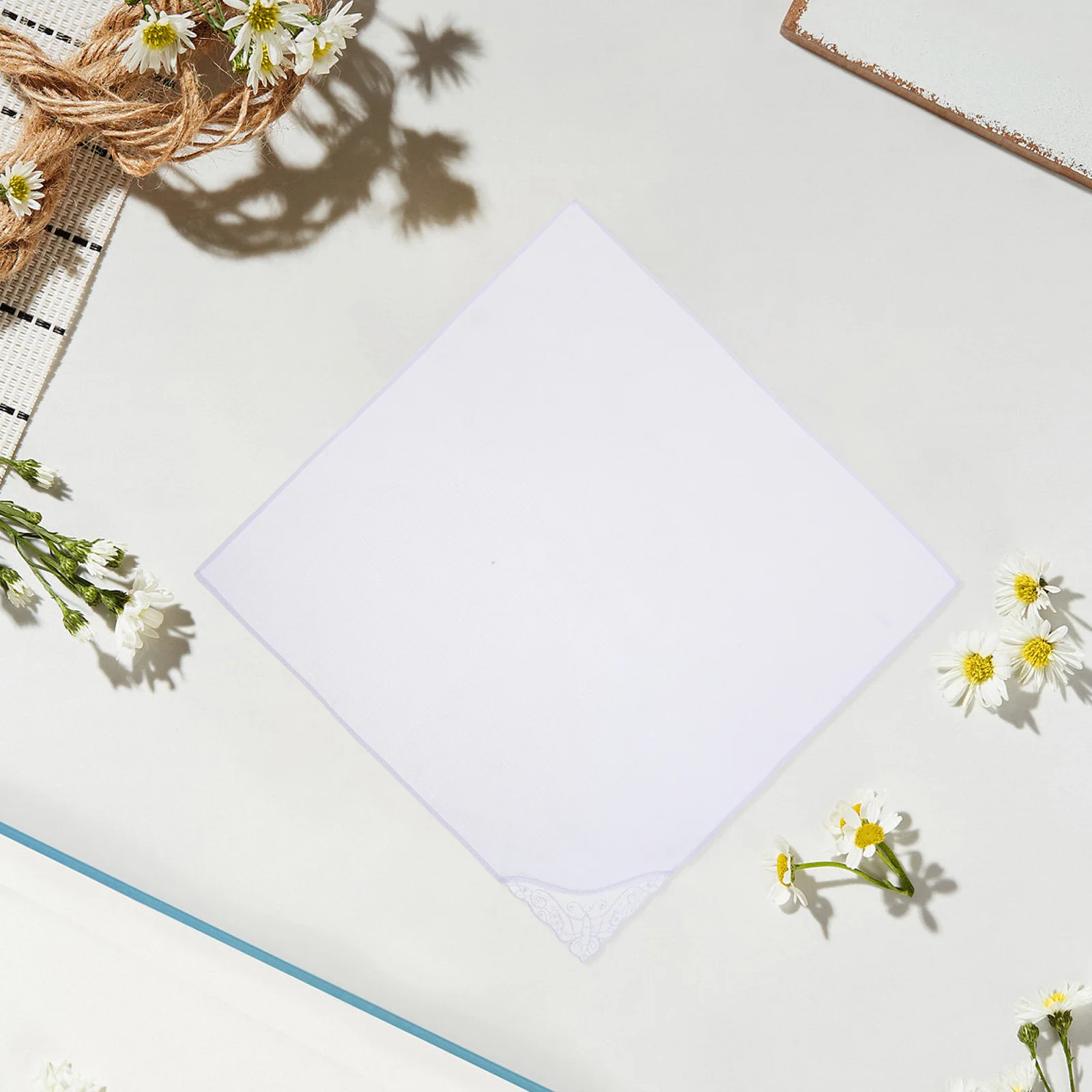 

6Pcs Handmade Embroidery Lace Handkerchiefs Cotton Fabric for Women Men Bridal Wedding Party DIY Personalized Gift Plain White