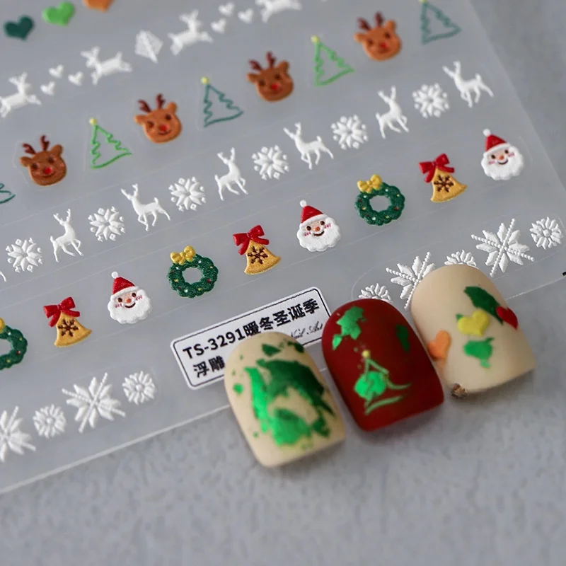 5D nail stickers high quality Christmas three-dimensional nail art stickers warm winter Christmas series nail decoration sticker