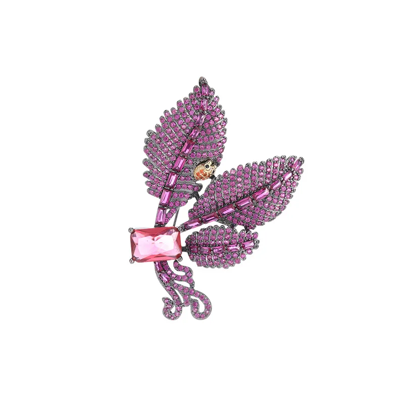 Нежная брошь в виде листа, женские аксессуары для корсажа с инкрустацией цирконом