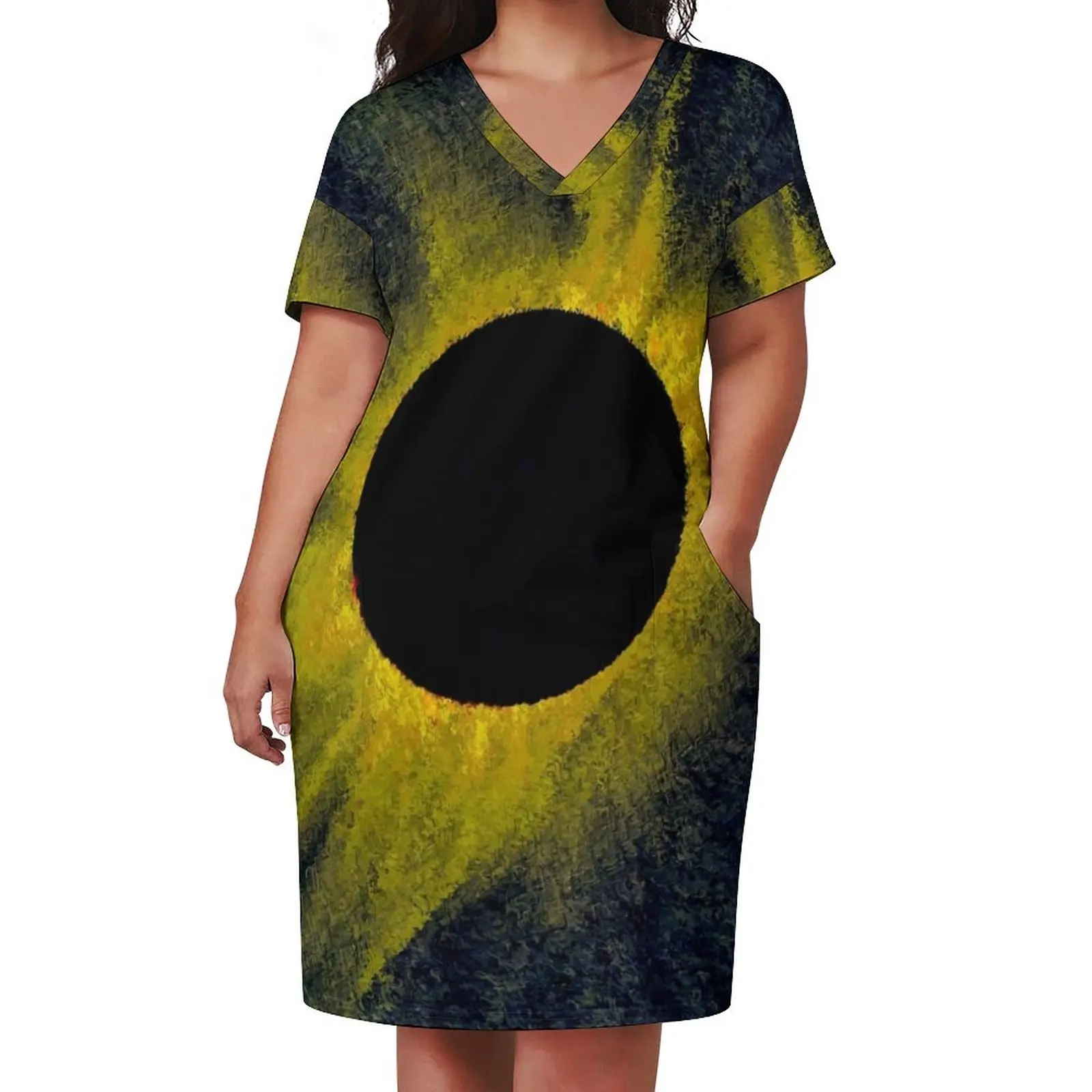 Total Eclipse of the Sun Generative Astronomical Art Loose Pocket Dress women's evening dresses 2025 luxury evening dresses 2025