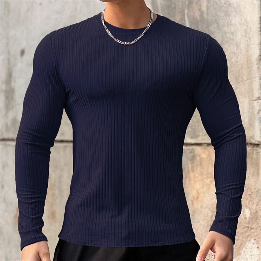 2024 new men\'s T shirt Solid colors Long Sleeve Slim T-shirt young men Pure color tee shirt  Casual Tee men Long Sleeve tops