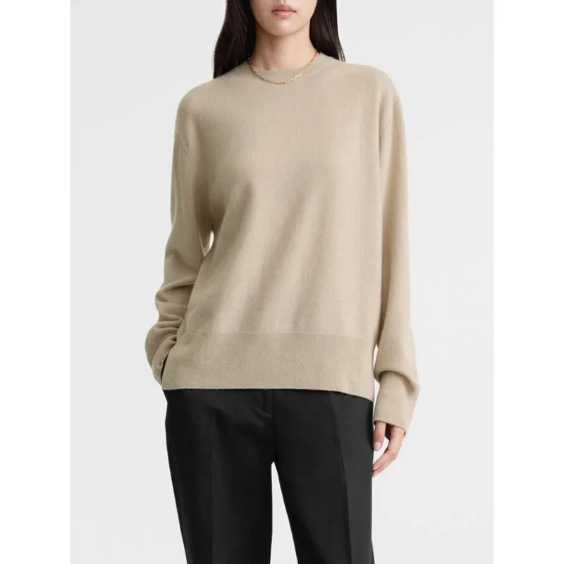 TT @ LUXURY-Women\'s Long Sleeved Knitted Sweater with Side Slit, Cashmere Sweater, Round Neck, Commuting, Autumn, Winter, 2024