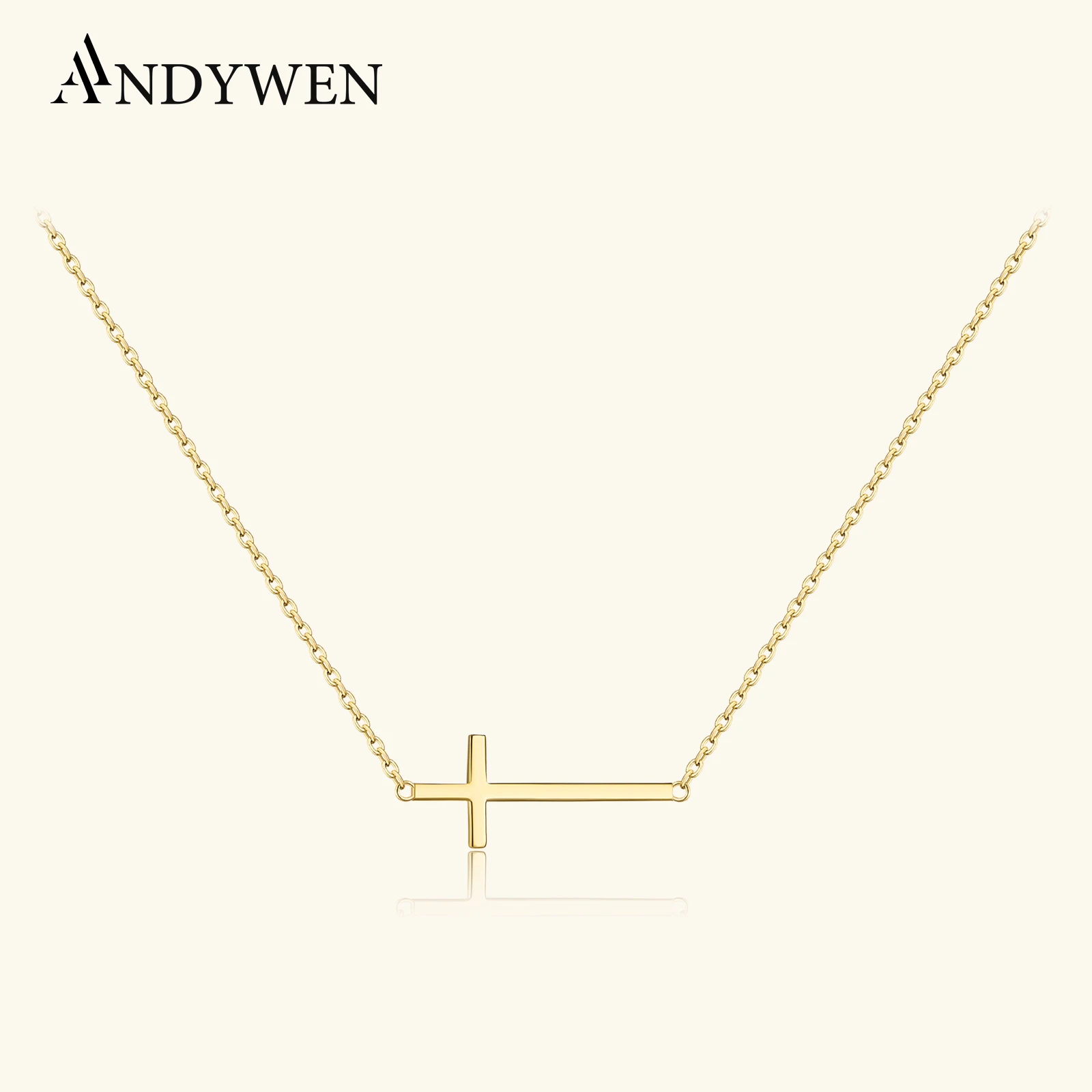

ANDYWEN 925 Sterling Silver Tiny Cross Necklace for Women Sideway Cross Choker Custom Personalized Gift for Her Fine Jewelry
