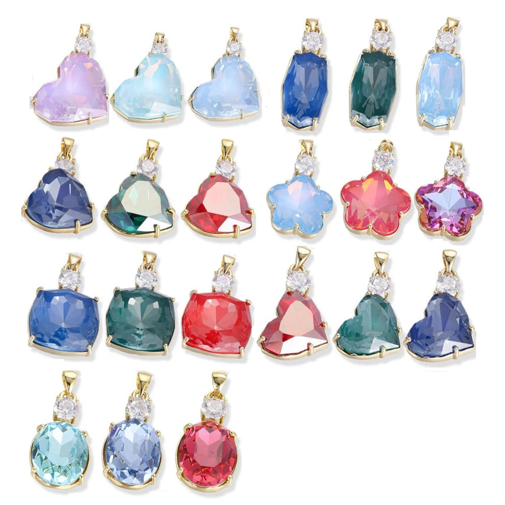 

1 Piece Copper Edge Inlay Crystal Zircon Luxury Pendant for Diy Jewelry Making Heart Square Round Star Shape Necklace Accessorie