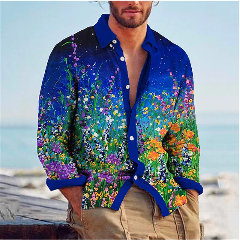 2023 New Fashion Men\'s Shirt Button Lapel Shirt Casual Designer Flower Print Long Sleeve Tops Men\'s Clothing Cardigan S-6XL