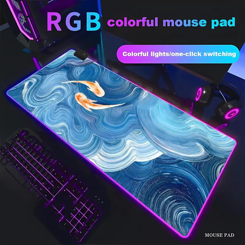 

Большой коврик для мыши Lucky Koifish, игровой коврик для мыши с RGB-подсветкой, HD-клавиатура, большой светодиодный коврик для мыши XXL, коврик для компьютера, нескользящий