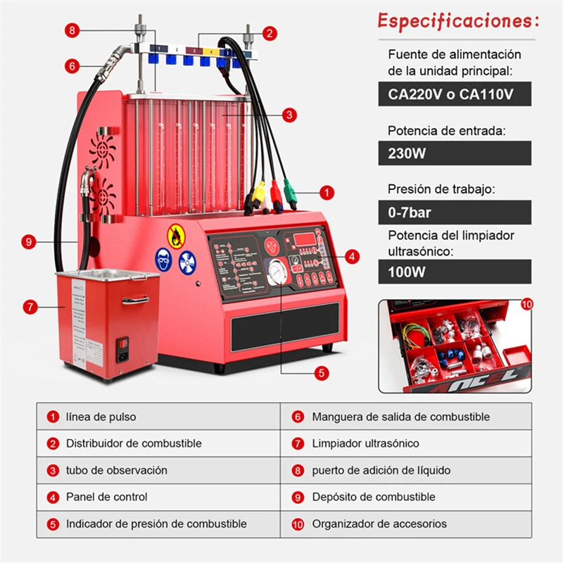 AJ600 Fuel Injector Test and Cleaning Tool Ultrasonic cleaning machine high pressure fuel injector GDI test