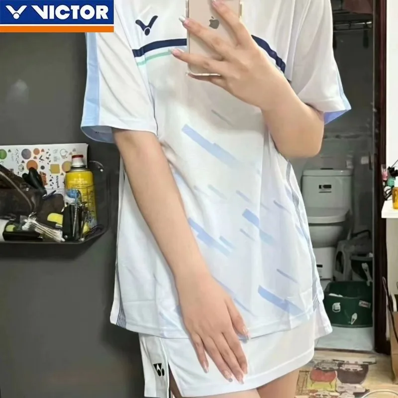 VICTOR 2024 Men's Women's New Badminton Short-sleeved Competition Training Set Quick-drying Breathable Sweat-absorbing Jersey