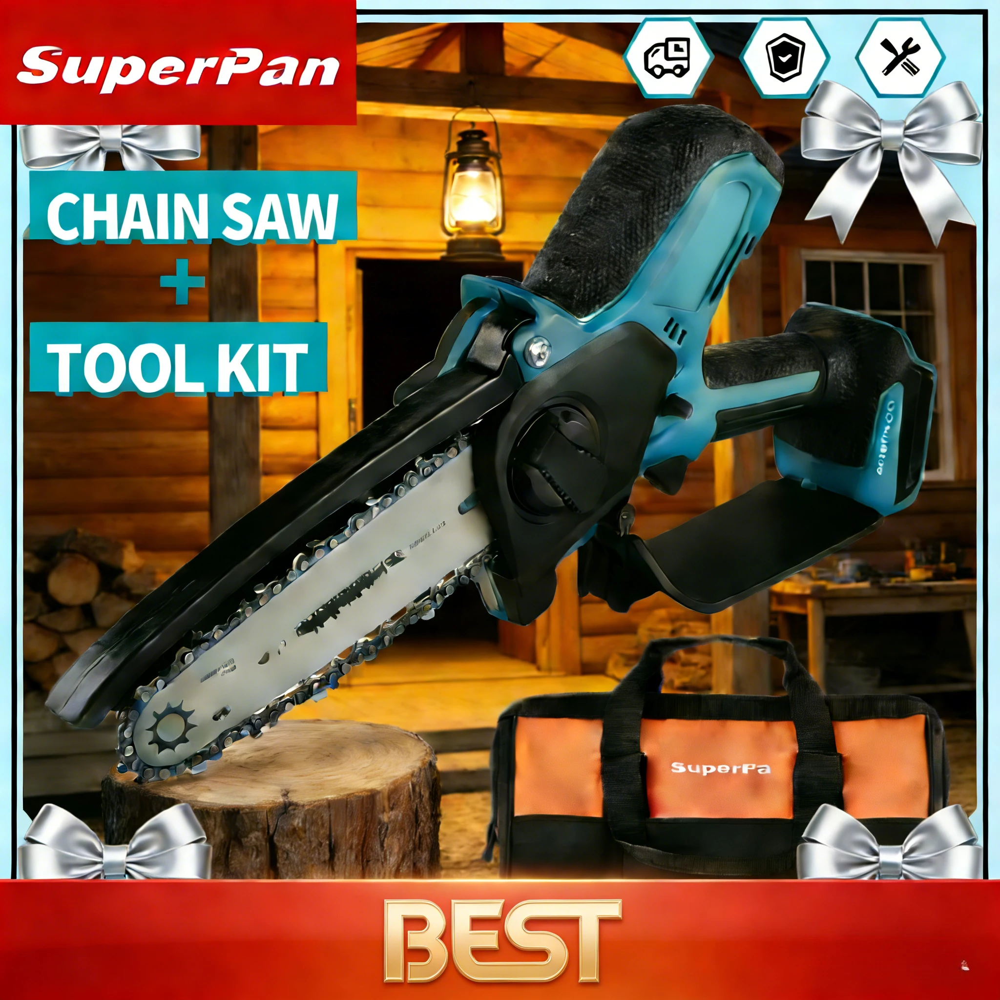 

SuperPan 420MM Cordless Chainsaw electric chain saw 80TXL Chain 0.325" Pitch for Home Garden Work for makita 18V battery pin