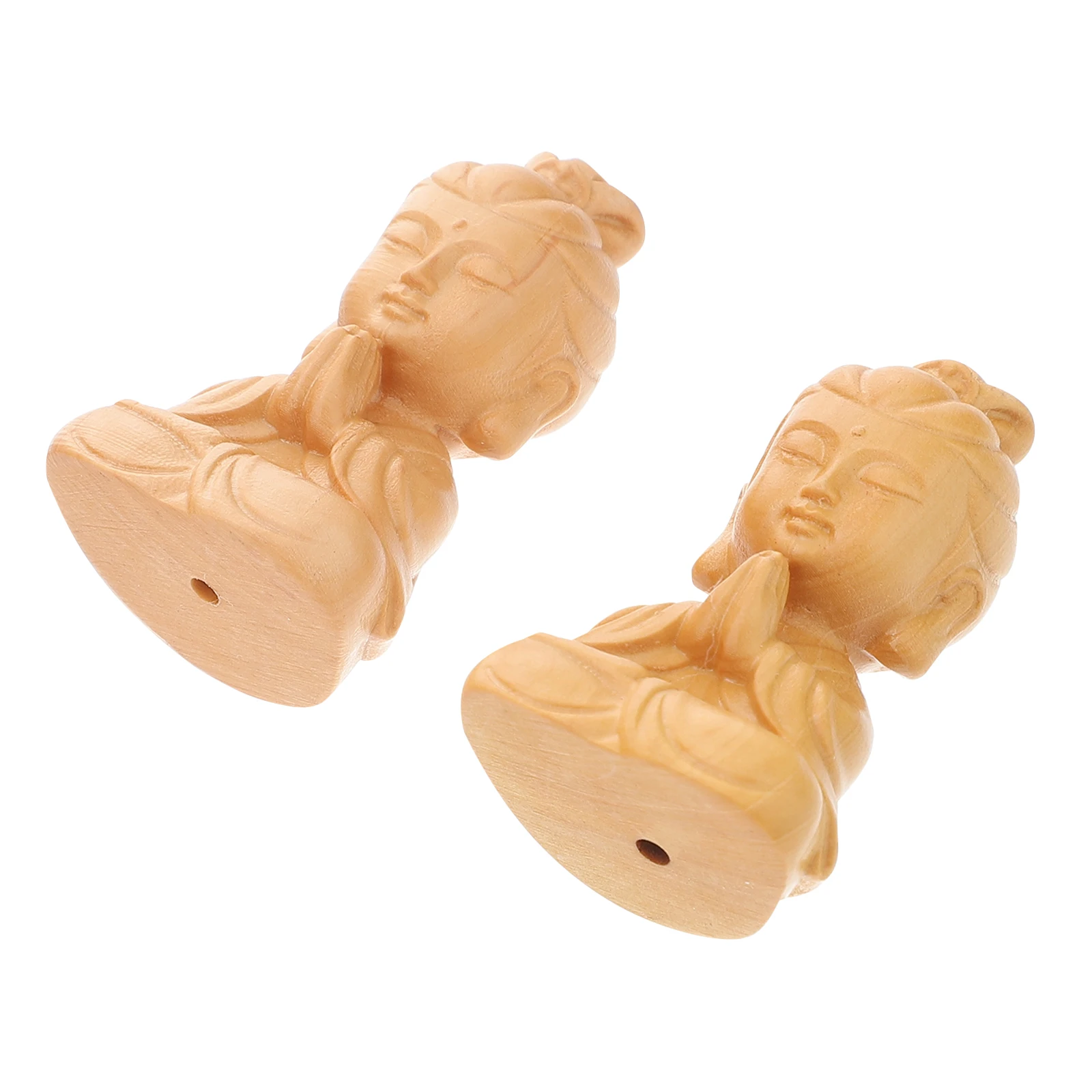 

2 Pcs Buddha Keychain H Carved Buxus Wood Feng Shui Pendant Accessories Small Guanyin Cell Phone Bag Charm Gift