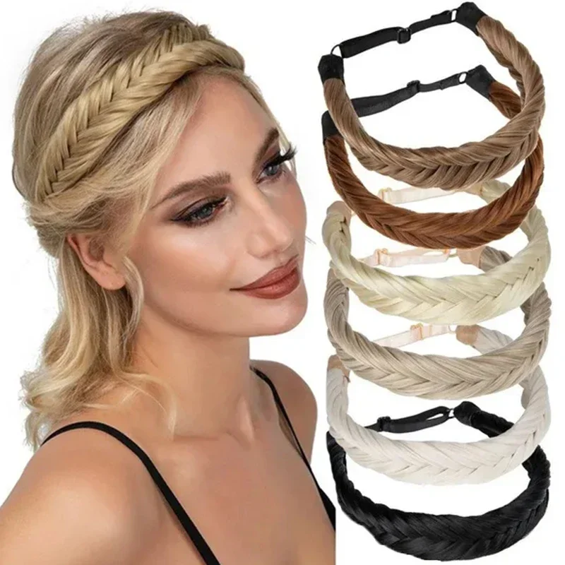 2024 Synthetic Wig Headband Fishtail Braids Hair with Adjustable Belt Plaited Hairband Bohemian Style Women Hairstyle Hairpieces