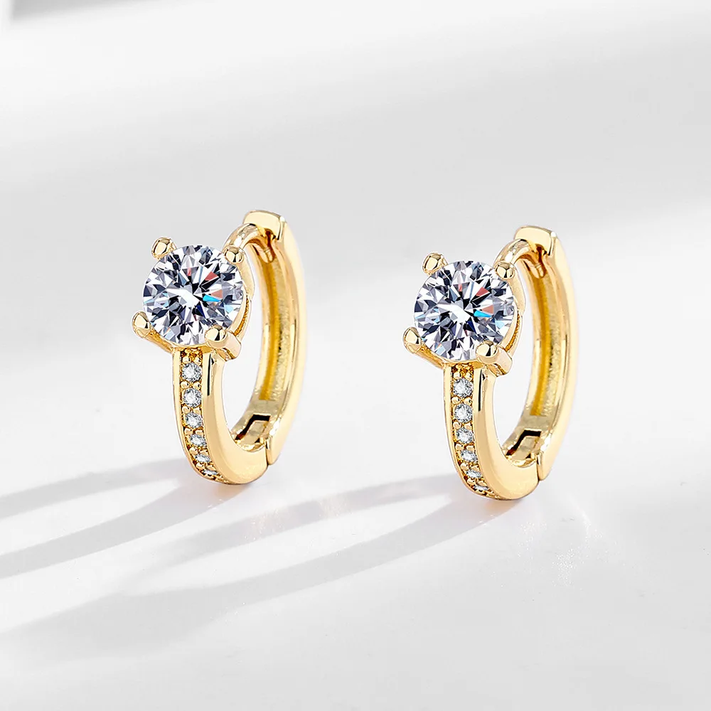 925 Sterling Silver Earrings Round Four Claw Zircons Earrings Ladies Fashion Simple Birthday Wedding Anniversary Jewelry Gift