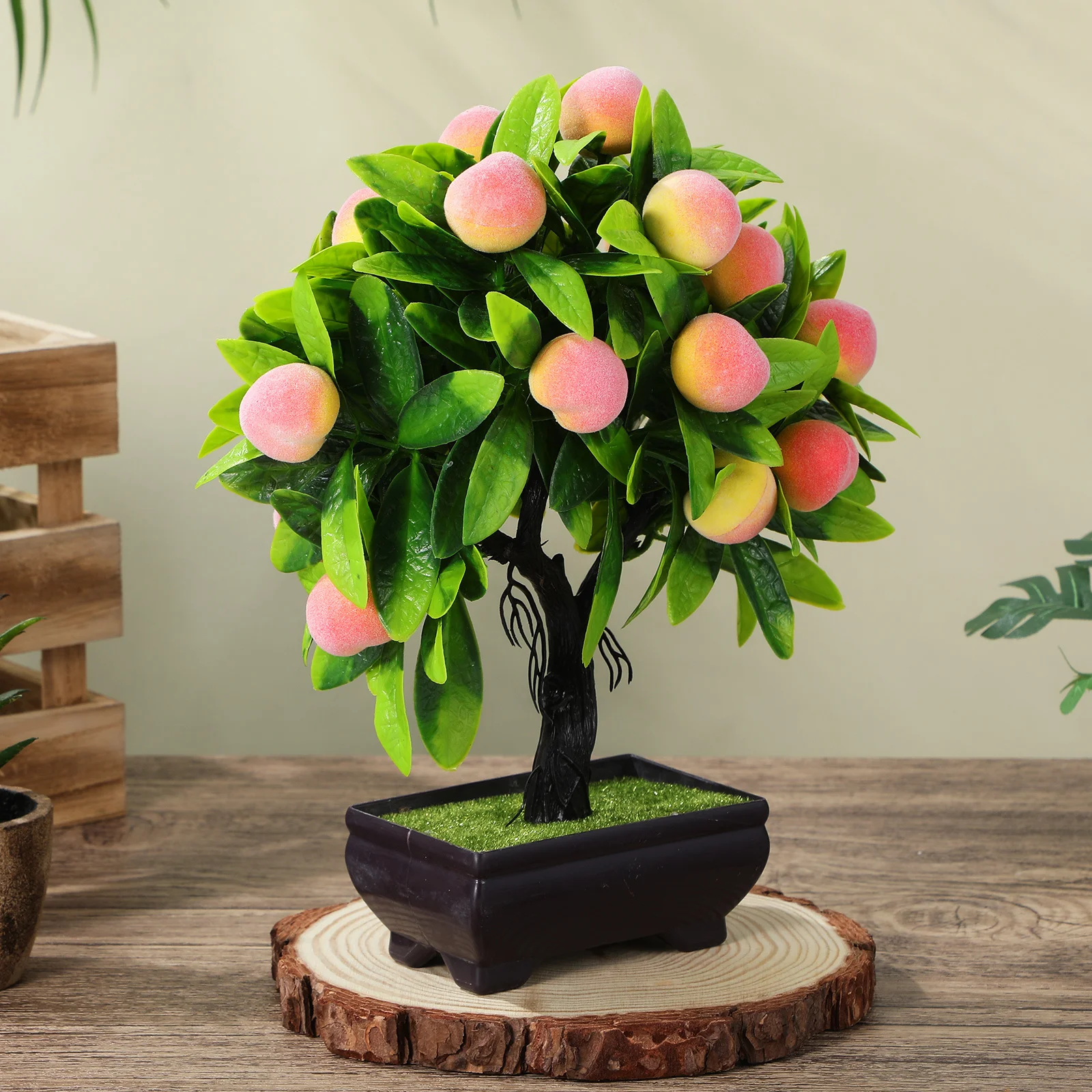 

25Cm Artificial Bonsai Tree with Peach Blossoms - Lifelike Fake Indoor Plant for Room Desktop Decoration Realistic Faux Bonsai
