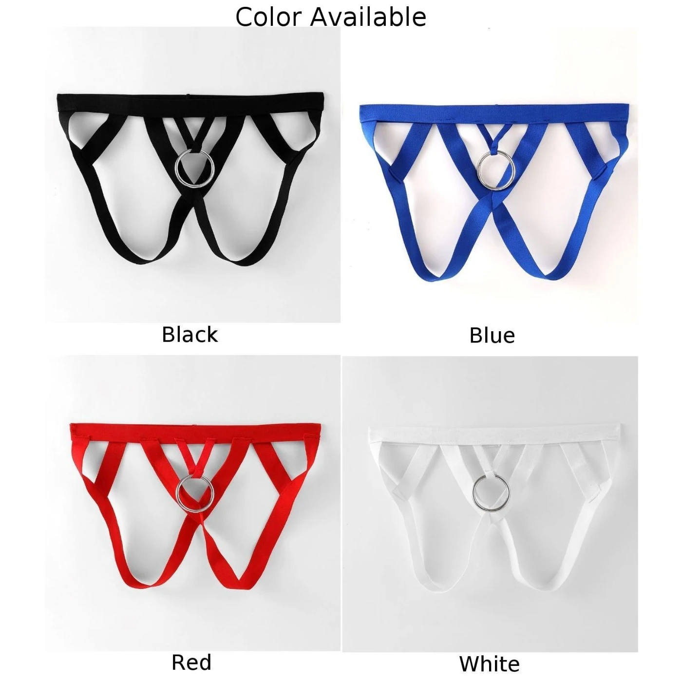 Męskie czarno-białe stringi, bielizna męska, bezkroczne, z pierścieniem na penisa, majtki typu stringi z otworem na O-ring, egzotyczne majtki.