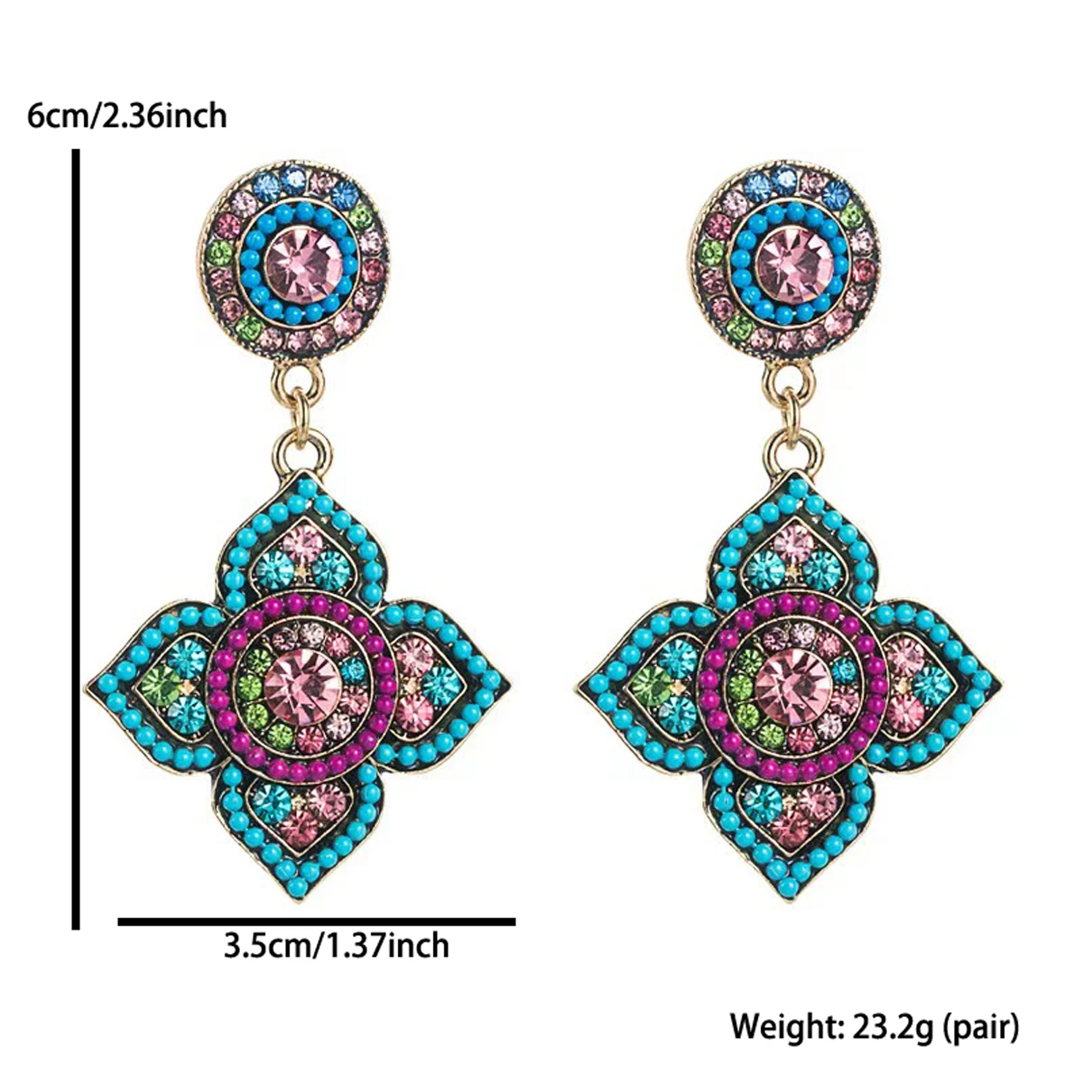1 Piece Of Vintage Bohemian floral Colored Rhinestone Earrings For Women\'s Fashionable Temperament Earrings