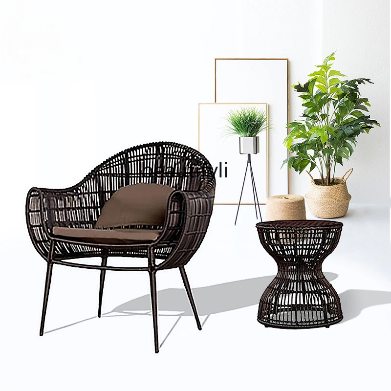 Outdoor Desk-Chair Courtyard Leisure Outdoor Three-Piece Tea Table Combination Creative Balcony Rattan Chair