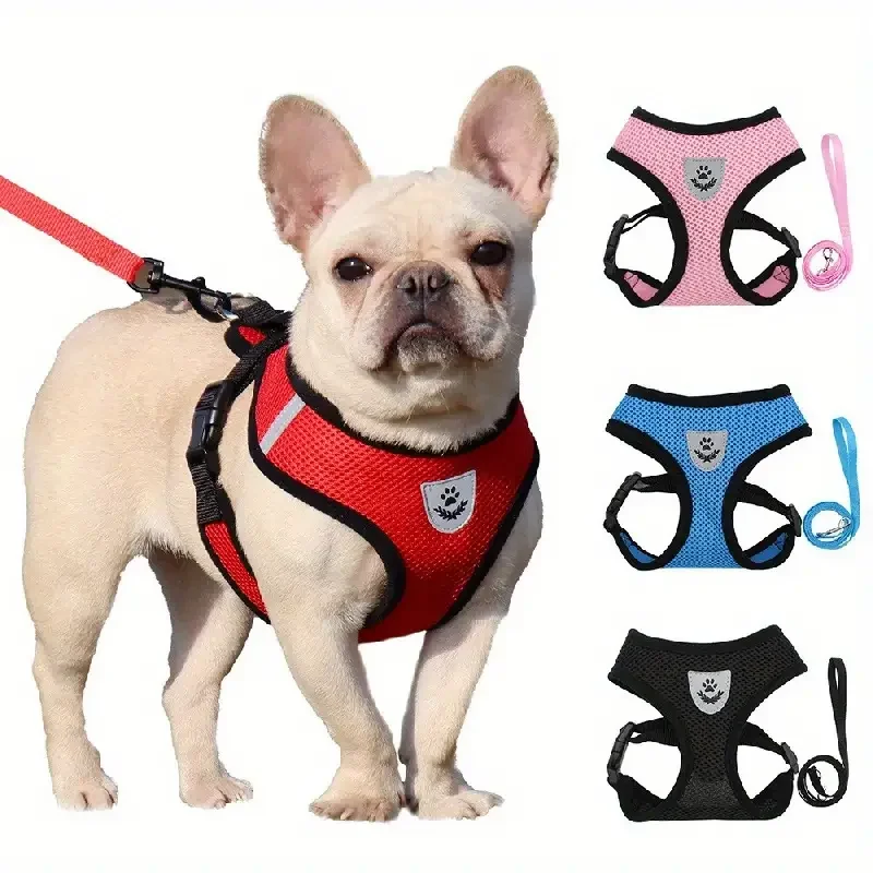 Dog Harnesses Leash, Mesh Cloth Pet Collars, Puppy Breathable Reflective Lead Dog Rope, Adjustable Pet Supplies