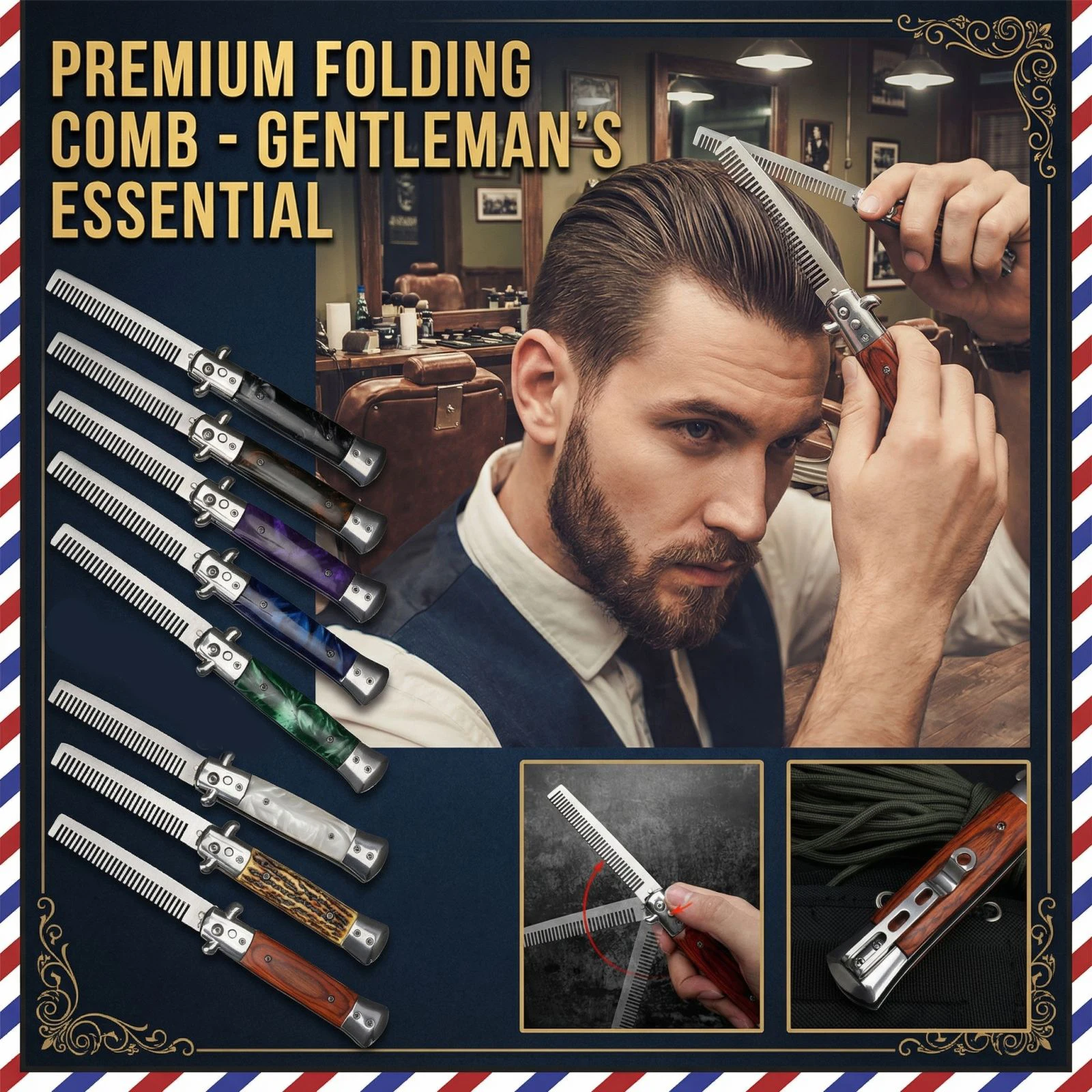 

Новая складная расческа из нержавеющей стали с зубцами, ручкой из полимерной смолы, для укладки волос, большая расческа для прически «мальвинка», пружинная расческа для животных