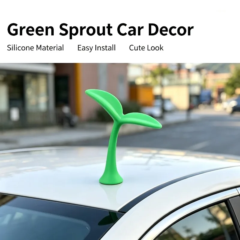 Soft Bendable Green Sprout Car Roof Decal Adorable 3D Seedling Sticker Waterproof Sun‑Resistant Car E‑Bike Exterior Accessories