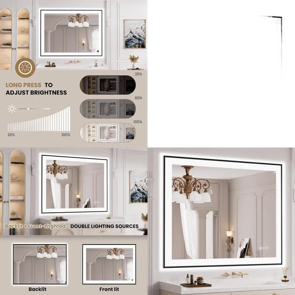 

Black Framed 40x30 LED Bathroom Mirror with Anti-Fog, Dimmable Lighting and Tempered Glass