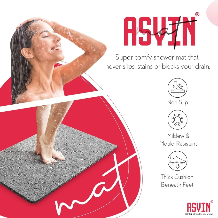 Non-Slip Bath Mat - Soft PVC Loofah Texture, Quick Dry & Phthalate-Free. 24x16 Inch for Shower Tub Safety.