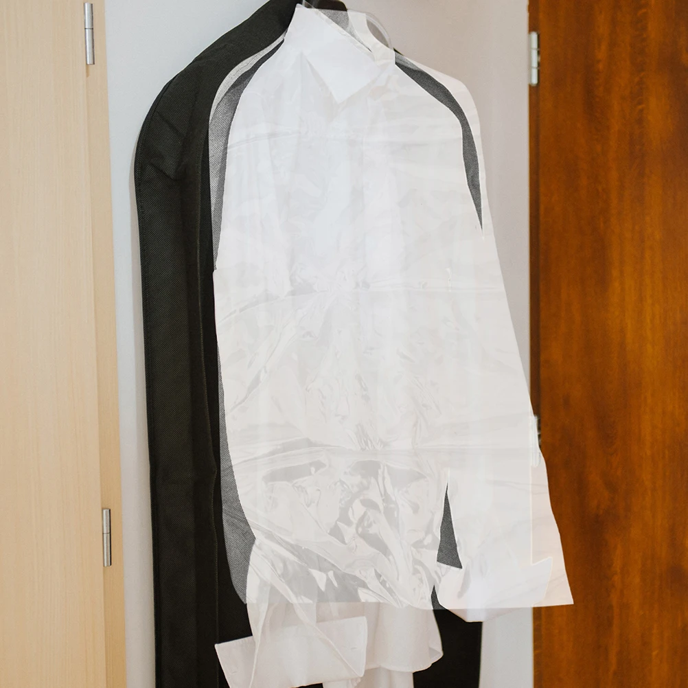 

50Pcs Dust Cover Plastic Garment Bags Lightweight Portable Clothes Storage Bag Hanging Garment Cover for Home Travel Use