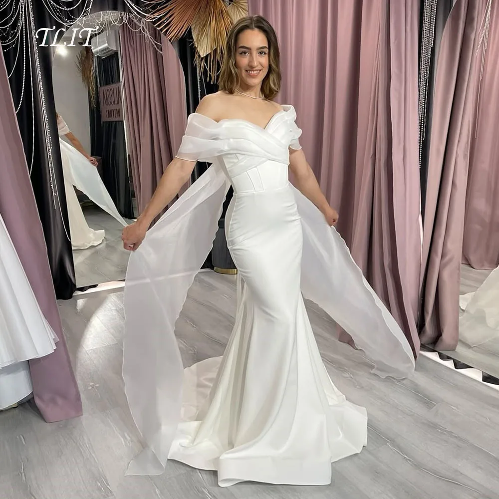 TLIT Vestidos de noiva de sereia de cetim de seda vintage personalizados فسات Ş12] Vestidos de noiva com alça de organza fora do ombro