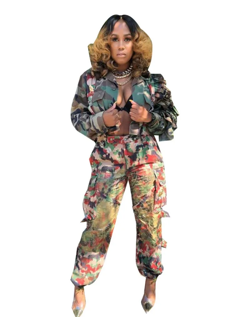 Cascading Ruffles Camouflage Print Crop Jackets Top Women Fashion Turn Down Collar Long Sleeve Single Breasted Casual Coats