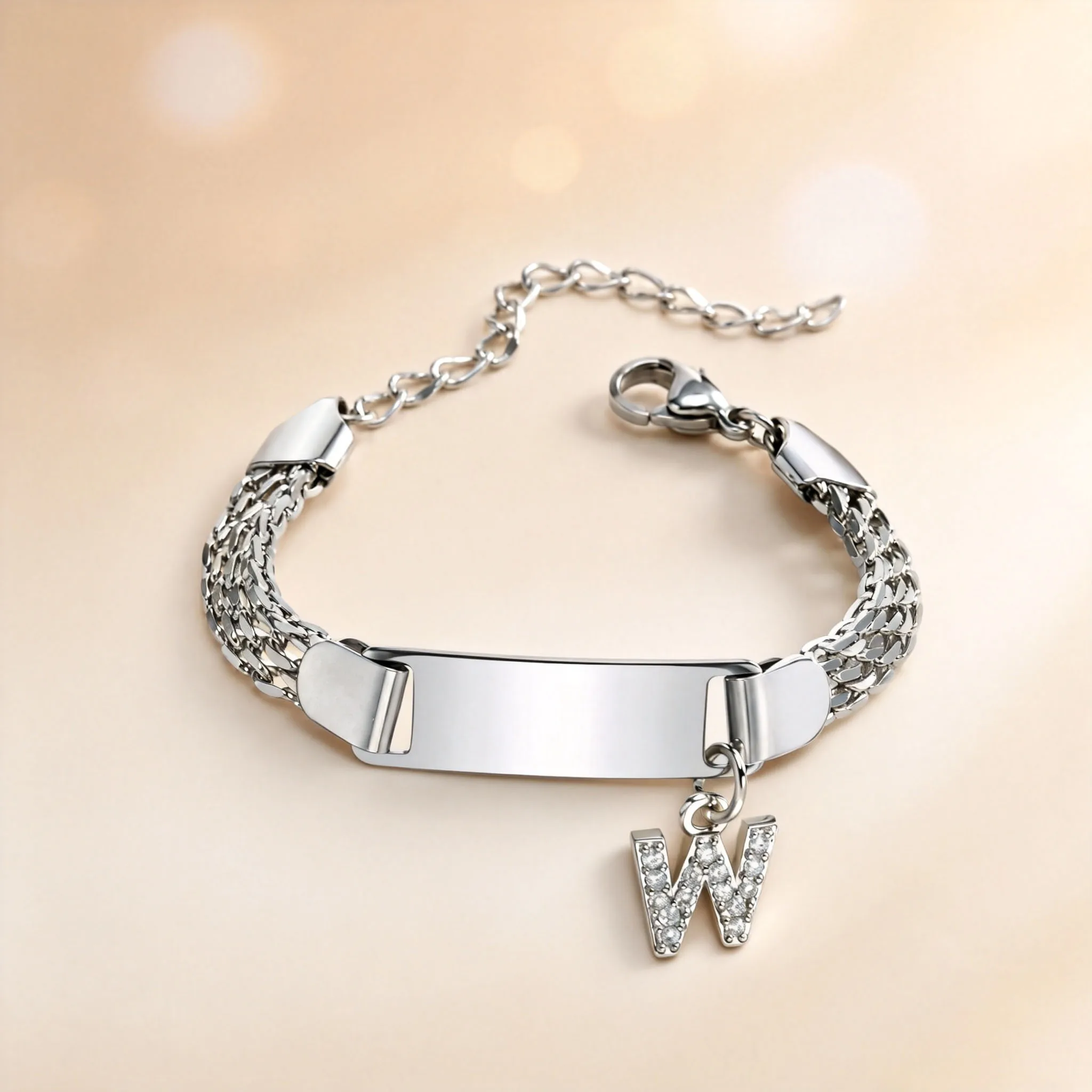 Charm Paved CZ Alphabet Bracelets For Daughter Personalized Initial Letter ID Bar Mesh Chain Bracelet Custom Wrist Jewelry Gift