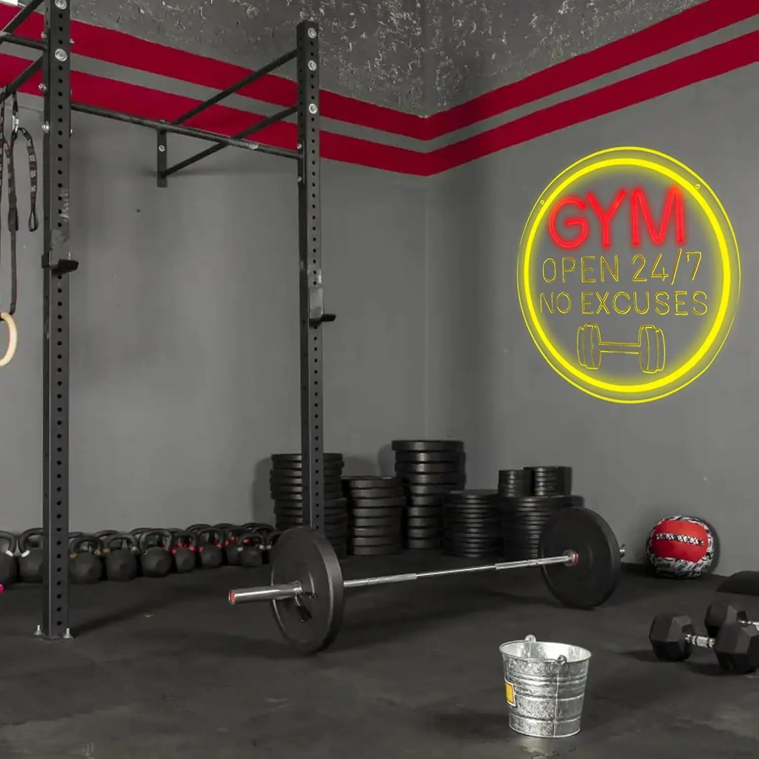Gym 24/7 Neon LED Sign - close-up view