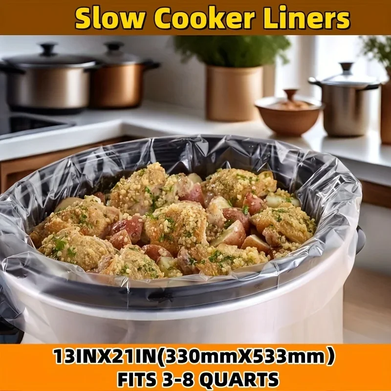 One-time use slow cooker liner - suitable for oval or round pots - prevents sticking and stains, ideal for cooking cheese